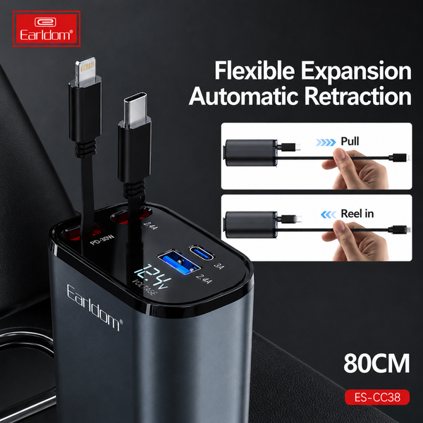 Автомобильное зарядное устройство Earldom ES-CC38 84W | USB-C 66W + USB 20W | Вольтметр 788341 фото