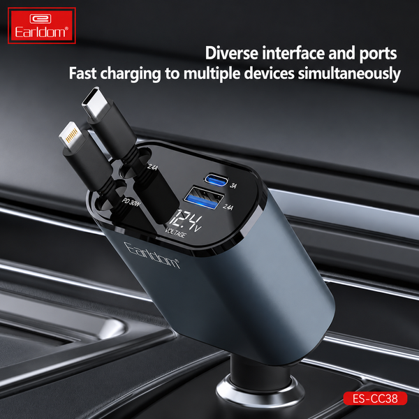 Автомобильное зарядное устройство Earldom ES-CC38 84W | USB-C 66W + USB 20W | Вольтметр 788341 фото