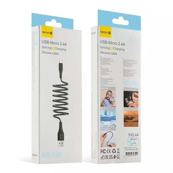 Силіконовий кабель Veron MS-X82 USB to Micro USB 3A 1м для зарядки та передачі даних 782467 фото