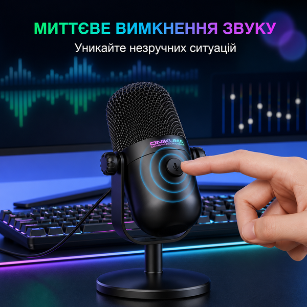 USB конденсаторний мікрофон ONIKUMA M830 з RGB-підсвічуванням, шумозаглушенням, 48 кГц 788966 фото