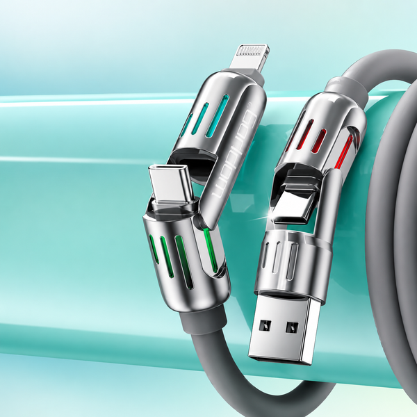 Кабель Earldom EC-IC02 4 в 1 USB-A/USB-C &ndash; USB-C/Lightning 240W 1.2 м силиконовый Grey 790634 фото