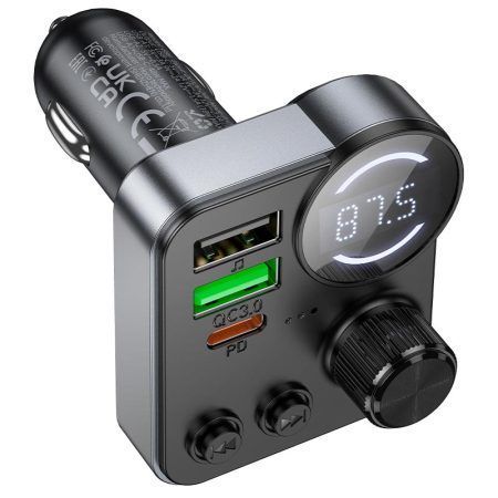 FM-трансмітер Hoco E86 Bluetooth 5.4, PD 30W + QC3.0 18W, 48W, Hands-Free, USB-C, USB, TF, автомобільний модулятор 785944 фото