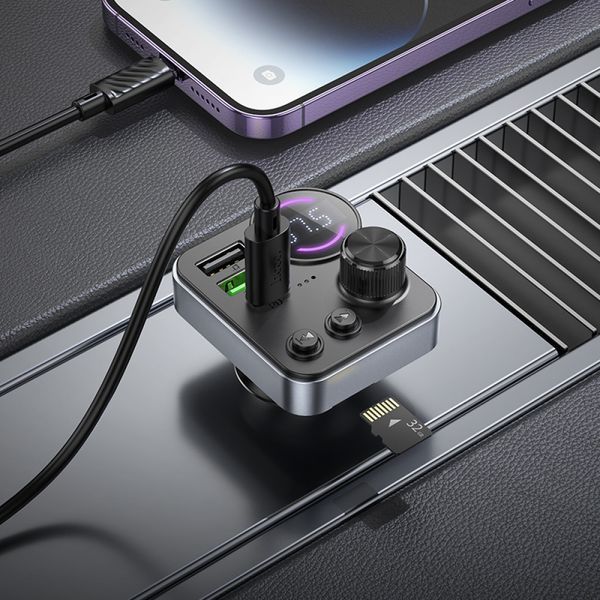 FM-трансмітер Hoco E86 Bluetooth 5.4, PD 30W + QC3.0 18W, 48W, Hands-Free, USB-C, USB, TF, автомобільний модулятор 785944 фото
