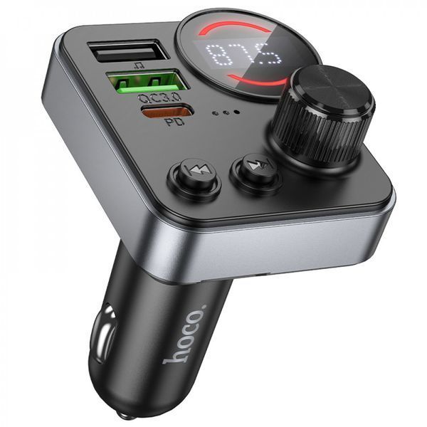 FM-трансмітер Hoco E86 Bluetooth 5.4, PD 30W + QC3.0 18W, 48W, Hands-Free, USB-C, USB, TF, автомобільний модулятор 785944 фото