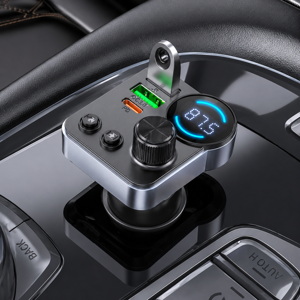 FM-трансмітер Hoco E86 Bluetooth 5.4, PD 30W + QC3.0 18W, 48W, Hands-Free, USB-C, USB, TF, автомобільний модулятор 785944 фото