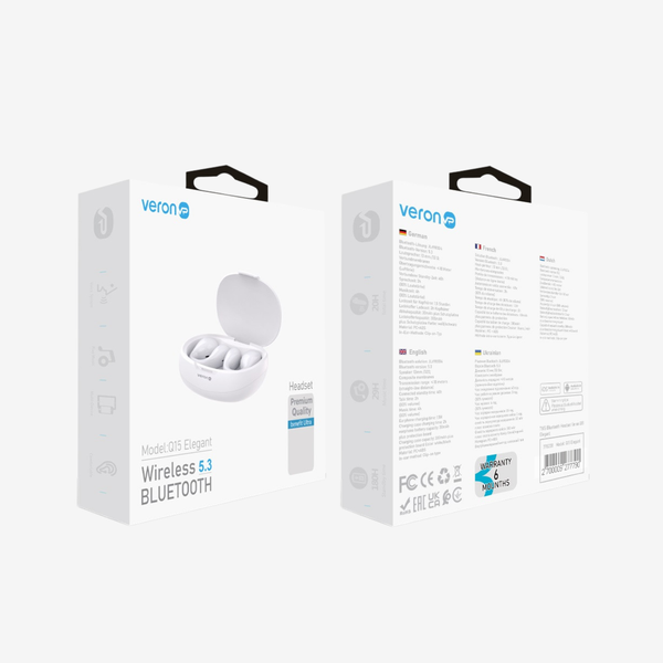 Бездротові навушники Veron Q15 Elegant Bluetooth 5.3 кліпси з кейсом до 4 год білі 778238 фото