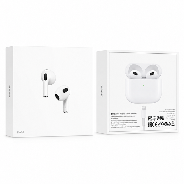 Бездротові навушники HOCO EW26 TWS Bluetooth 5.3 із зарядним кейсом, білі 753860 фото
