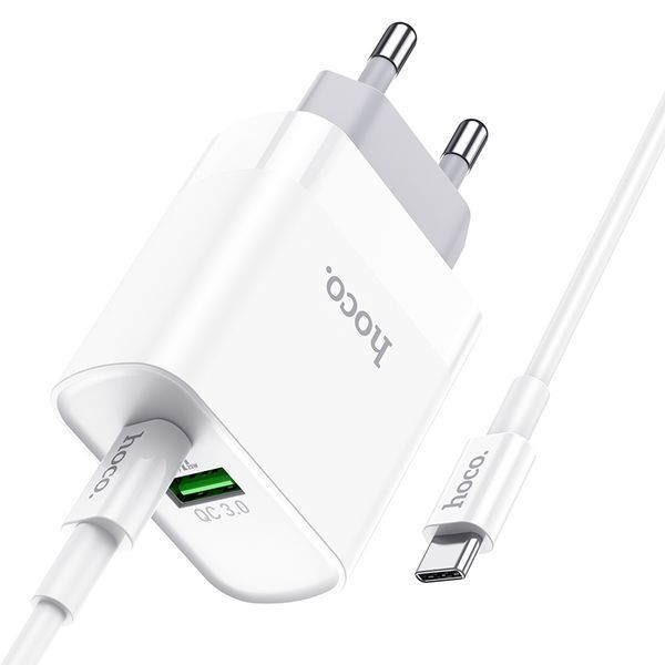 Зарядний пристрій Hoco C80A 20W PD QC 3.0 USB-C + USB-A з кабелем Type-C 1м 741427 фото