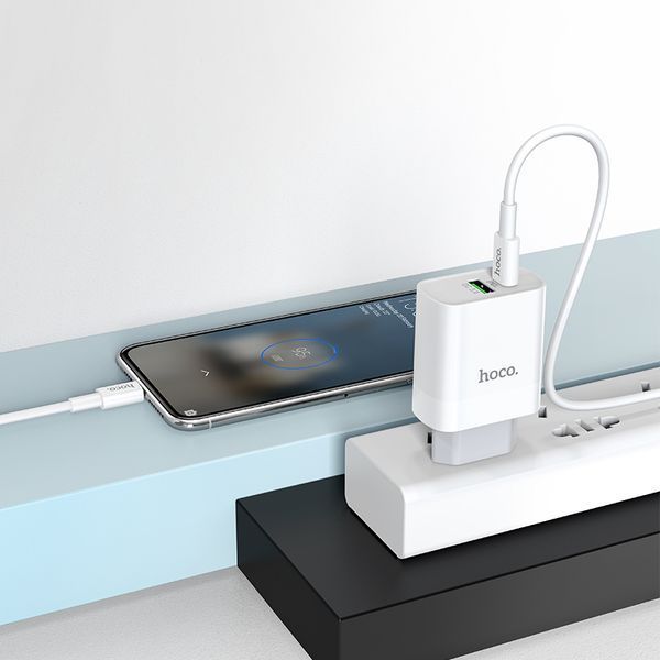 Зарядний пристрій Hoco C80A 20W PD QC 3.0 USB-C + USB-A з кабелем Type-C 1м 741427 фото