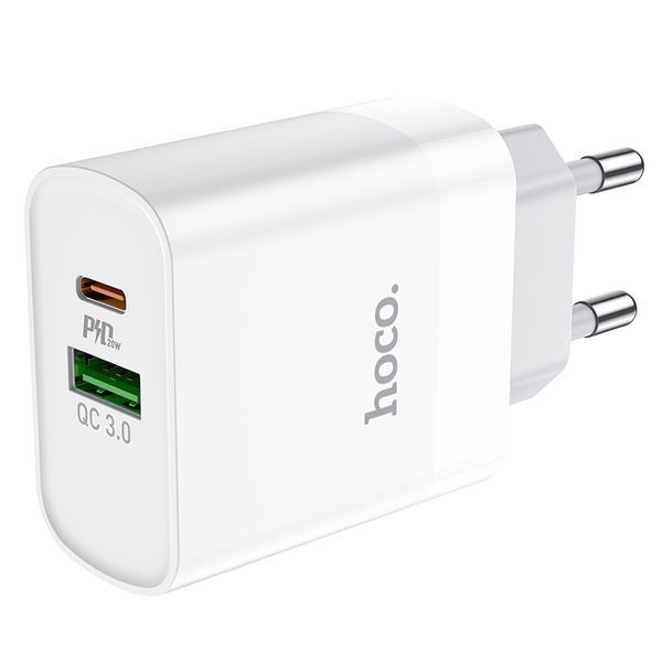 Зарядний пристрій Hoco C80A 20W PD QC 3.0 USB-C + USB-A з кабелем Type-C 1м 741427 фото
