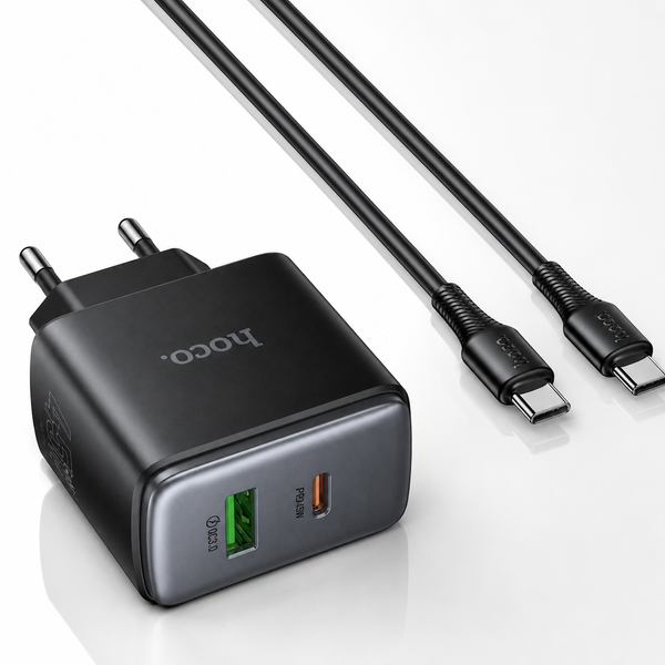 Мережевий зарядний пристрій Hoco C158A 45W PD PPS QC3.0 USB-C + USB-A з кабелем Type-C to Type-C 1 м (Швидка зарядка) 789431 фото