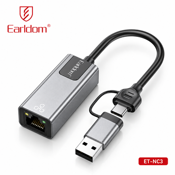 Мережевий адаптер Earldom ET-NC3 USB-A + USB-C на RJ45 Ethernet 100 Мбіт/с 790823 фото