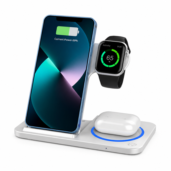 Бездротова зарядна станція WiWU WI-W020 3в1 15W для iPhone, Apple Watch та AirPods Магнітна Qi Біла 776728 фото