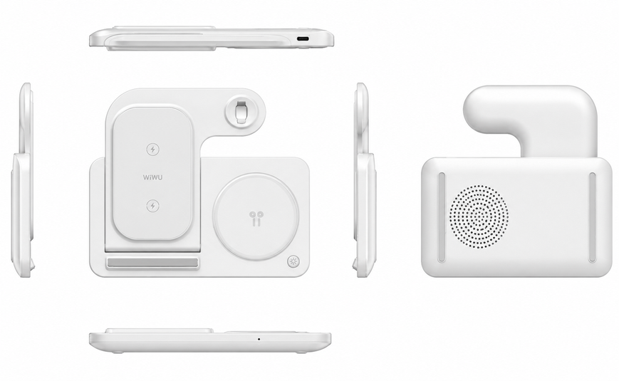 Бездротова зарядна станція WiWU WI-W020 3в1 15W для iPhone, Apple Watch та AirPods Магнітна Qi Біла 776728 фото