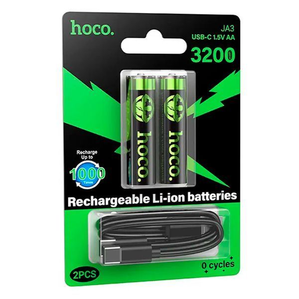 Акумуляторні батарейки AA Hoco JA3 1.5V 2000mAh 3200mWh літієві USB-C пальчикові акумулятори, що перезаряджаються 788801 фото