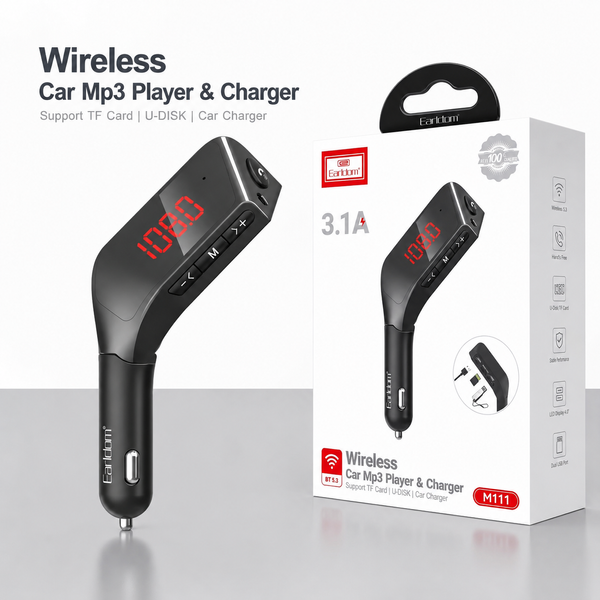 Автомобільний MP3-плеєр і зарядний пристрій Earldom ET-M111 Bluetooth 5.3 AUX Micro-SD TF 2 USB 786272 фото