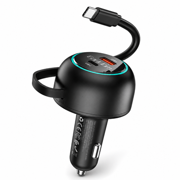 Автомобільний зарядний пристрій Earldom ES-CC55 75W USB-A USB-C із висувним кабелем 80 см 791042 фото