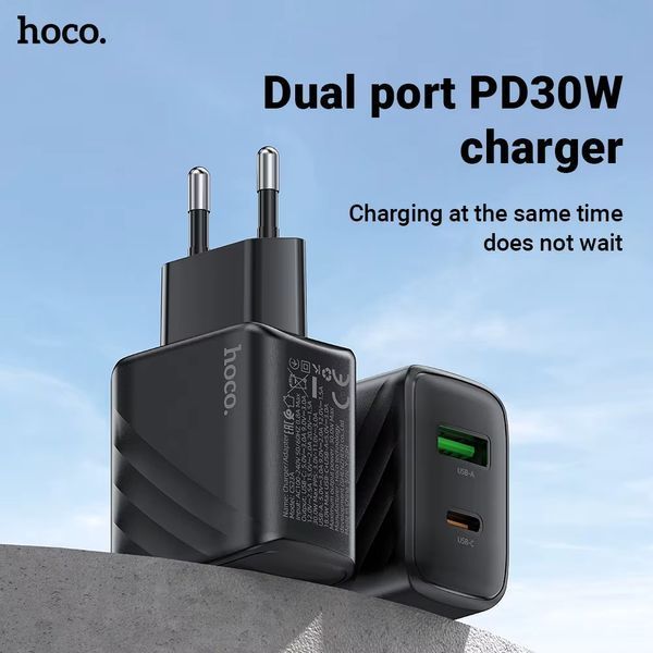 Зарядное устройство Hoco CS23A 30W PD QC3.0 PPS USB-C + USB-A быстрая зарядка чёрный 779963 фото