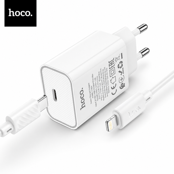 Зарядное устройство Hoco C143A 20W PD3.0 USB-C с кабелем Lightning 1 м быстрая зарядка 786633 фото