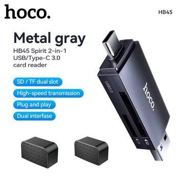 Картридер Hoco HB45 Spirit 2в1 USB Type-C 3.0 для SD та TF карт до 2ТБ 5 Гбіт/с 786382 фото