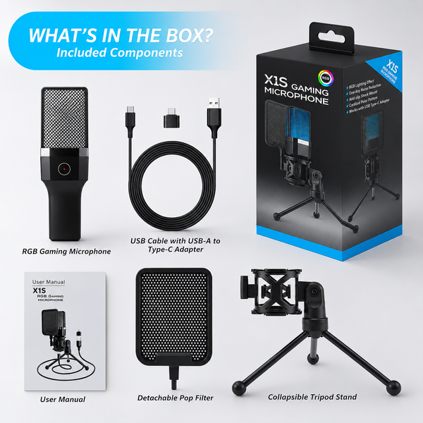 Ігровий USB-мікрофон X1S Gaming Microphone з RGB-підсвічуванням, кардіоїдний, USB-A/Type-C 788963 фото